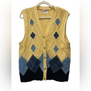 Susan Bristol Yellow and Blue Cardigan with Vintage Knit Design Size S